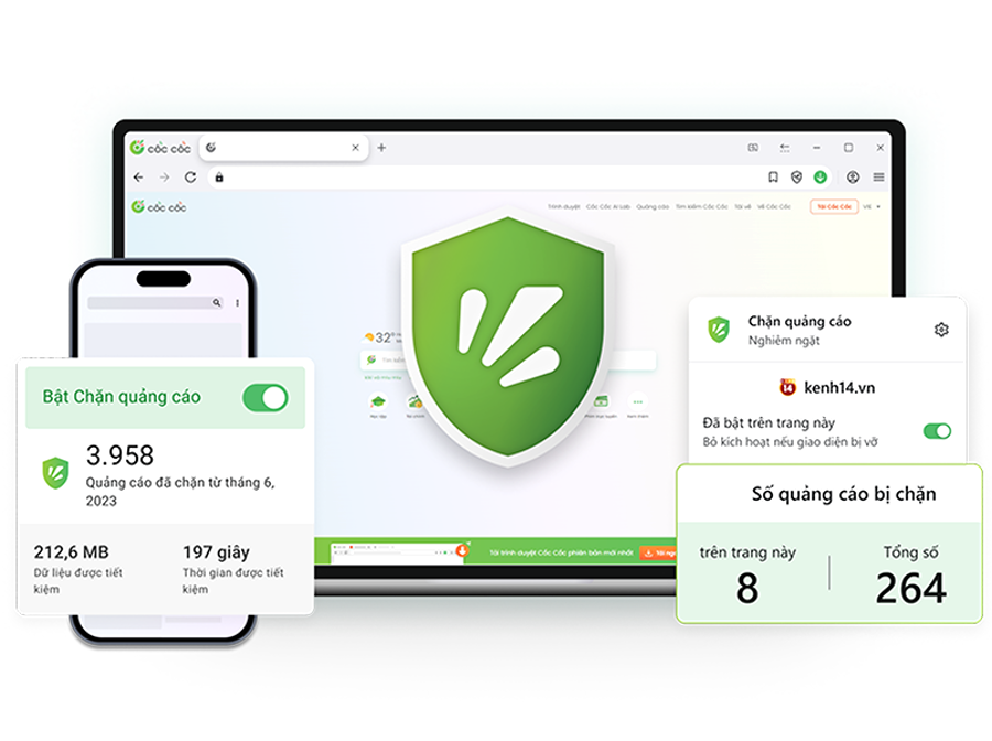 Giao diện chặn quảng cáo trên Cốc Cốc