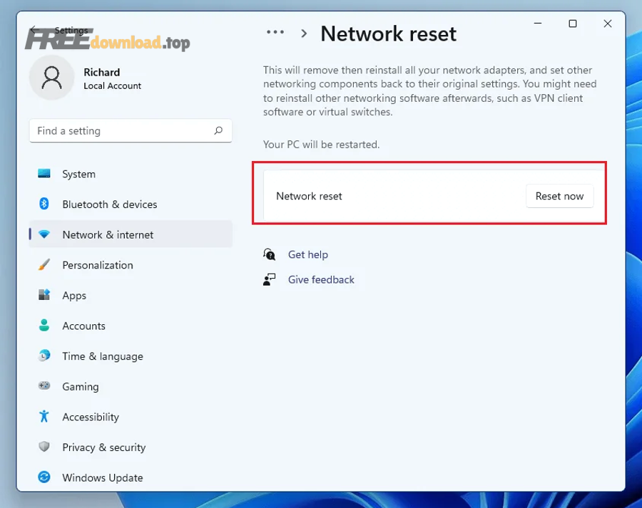 Sửa driver WiFi bị mất: khôi phục trình điều khiển laptop 8 4. network reset 1