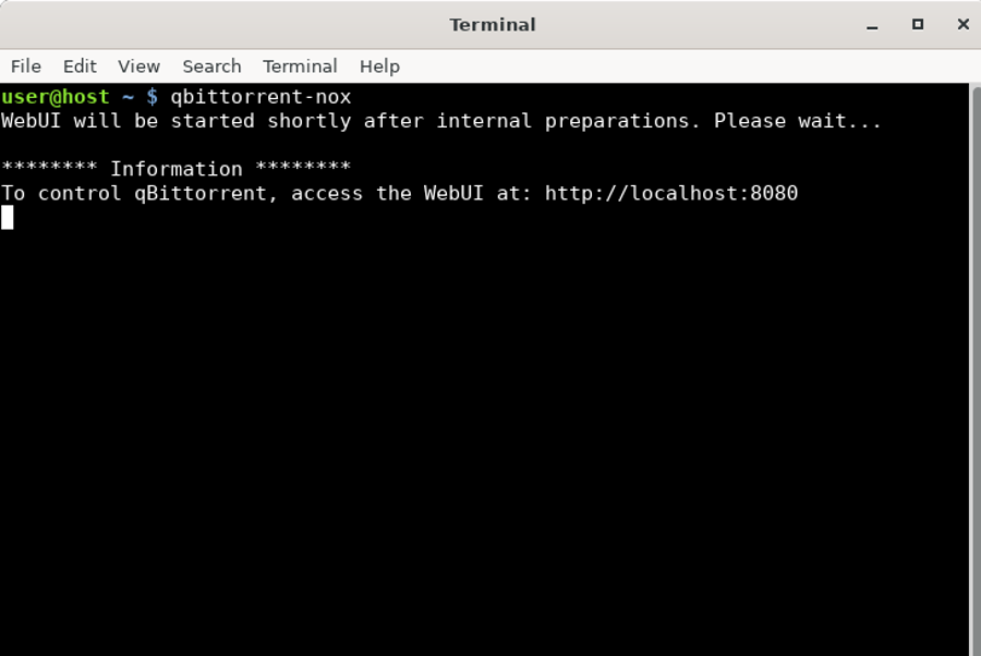 Giao diện qBittorrent headless/nox hoặc minh hoạ trạng thái chạy