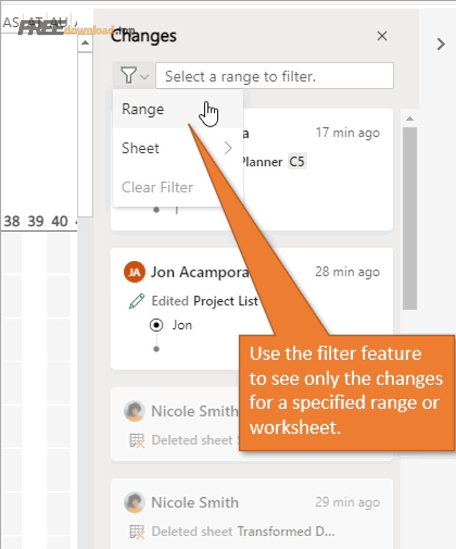 Filter feature for show changes list