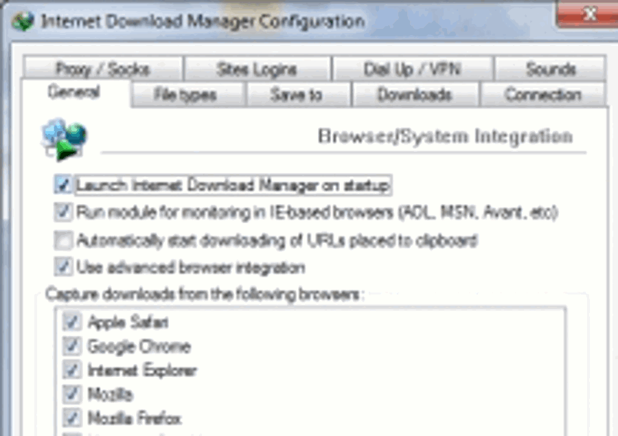Cửa sổ cấu hình tích hợp trình duyệt của IDM