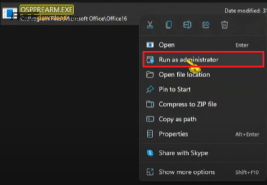 Run as admin OSPPREARM