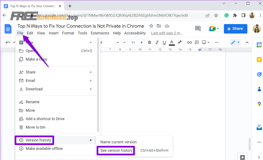 Version History in Google Docs