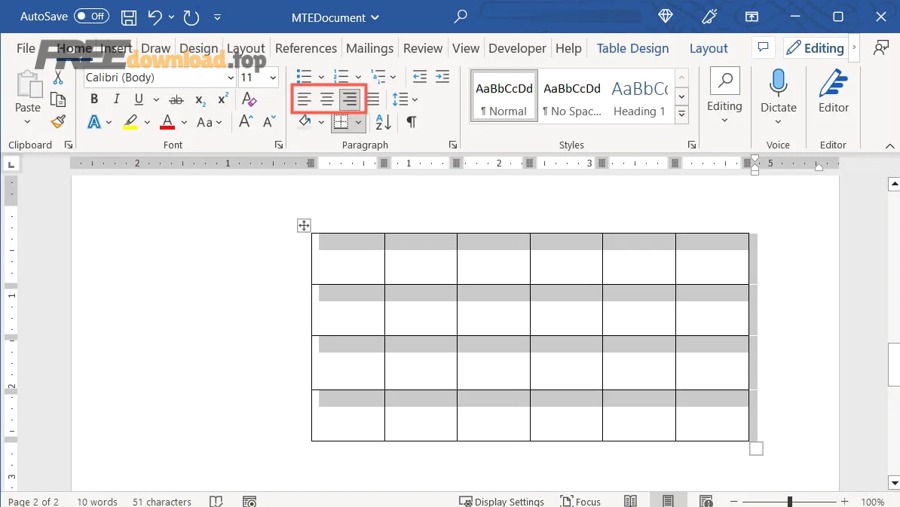 Word Aligned Table Buttons