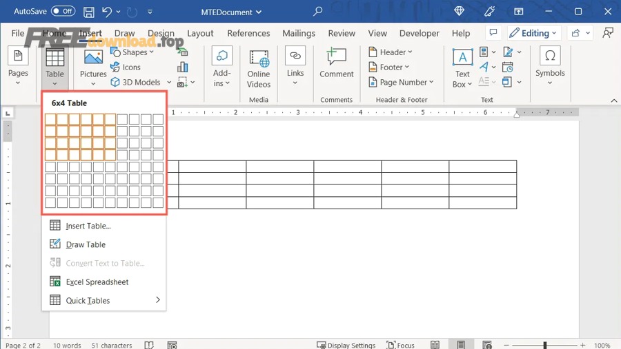 Word Insert Table Grid