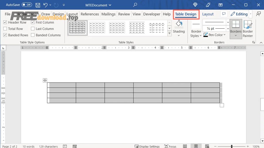 Word Table Design Tab