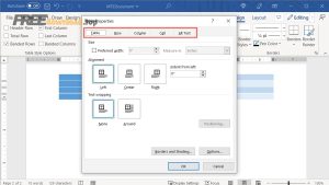 Word Table Properties Tabs