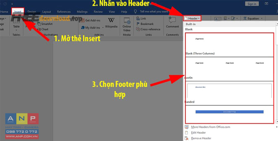 anp computer cach tao header footer trong word 001