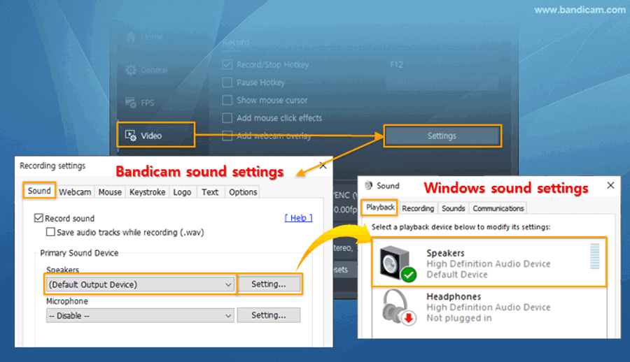 bandicam default sound device