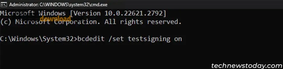 bcdedit set testsigning on 1024x256 1