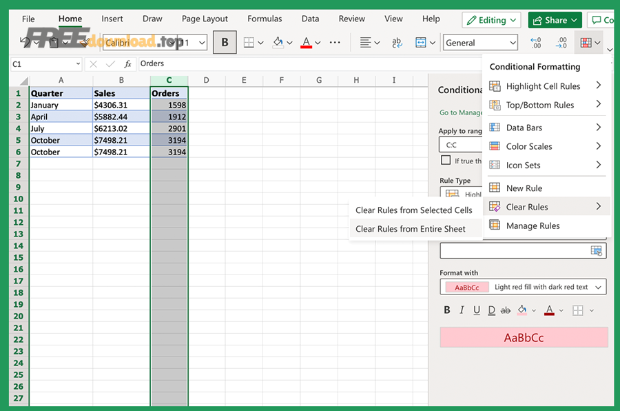 clear conditional formatting rules