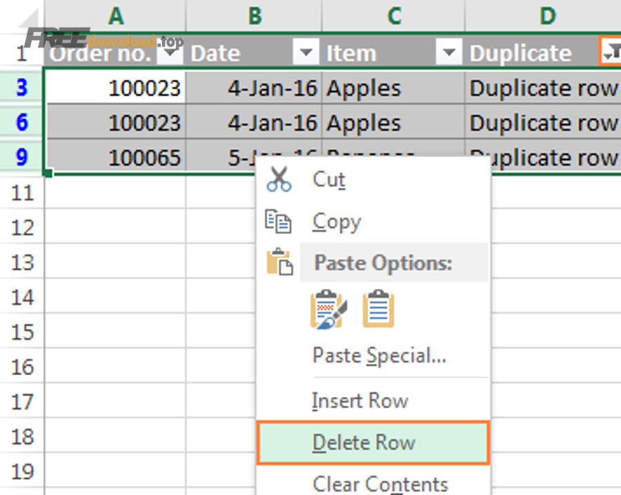delete duplicate rows