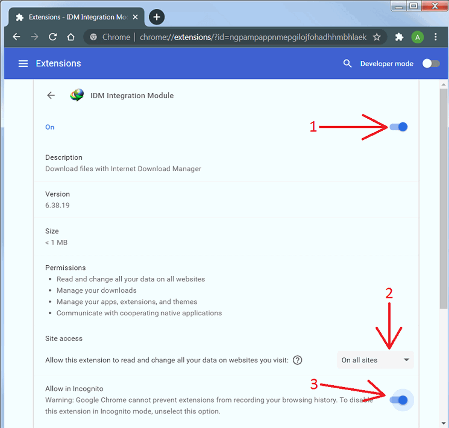 Bật công tắc tiện ích và cấp quyền Site access cho IDM Integration Module