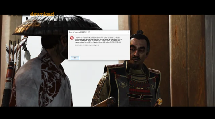 ghost of tsushima pc cant progress keeps crashing v0 of42134ylb2d1