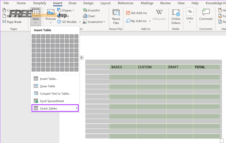 how to create and use custom table templates in microsoft word 10