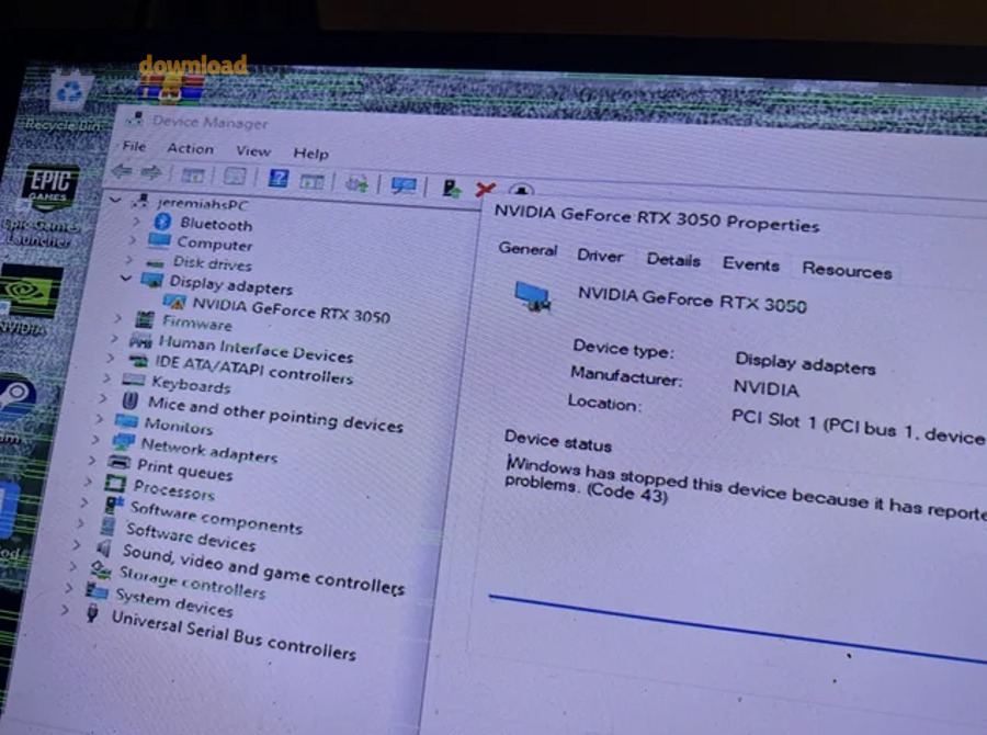 i need help with my rtx 3050 8gb code 43 artifacts v0 ydgcwszg5r9e1