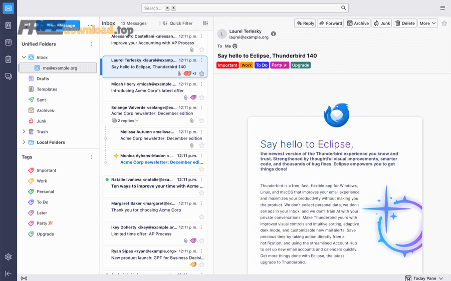 Hướng dẫn cài đặt Thunderbird cho người dùng PC, thay webmail 2 mail screen