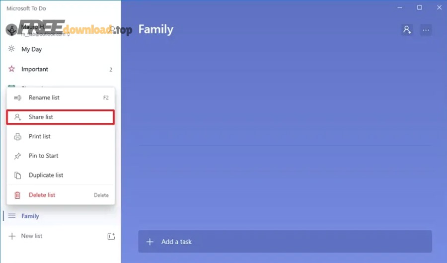 microsoft todo share list