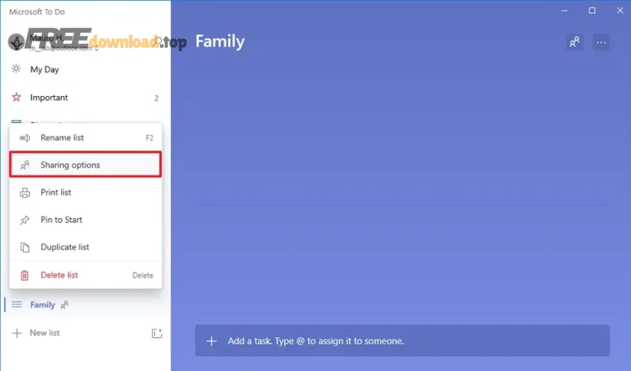 microsoft todo sharing options