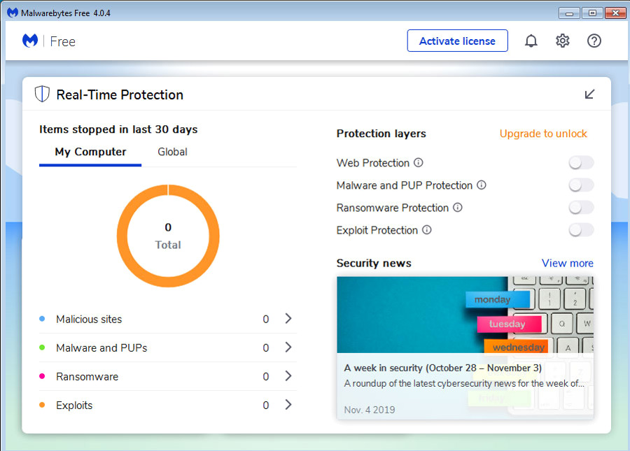 Đánh giá & tải Malwarebytes cho người mới, thay thế antivirus 4 protection stats options