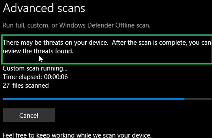 Trạng thái quét nâng cao trong Microsoft Defender