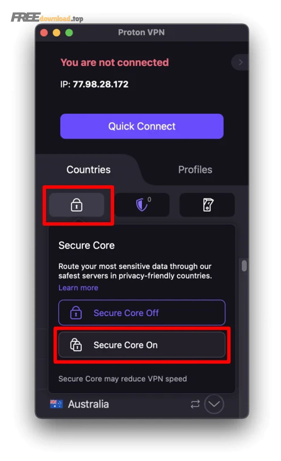Tối ưu dùng Proton VPN cho người mới: miễn phí hay trả phí 3 secure core mac 1