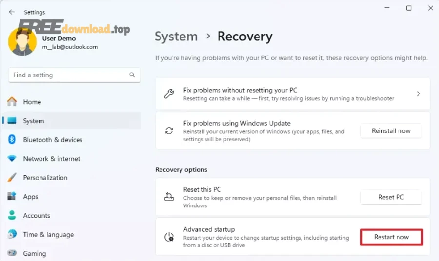 windows 11 settings advanced startup restart