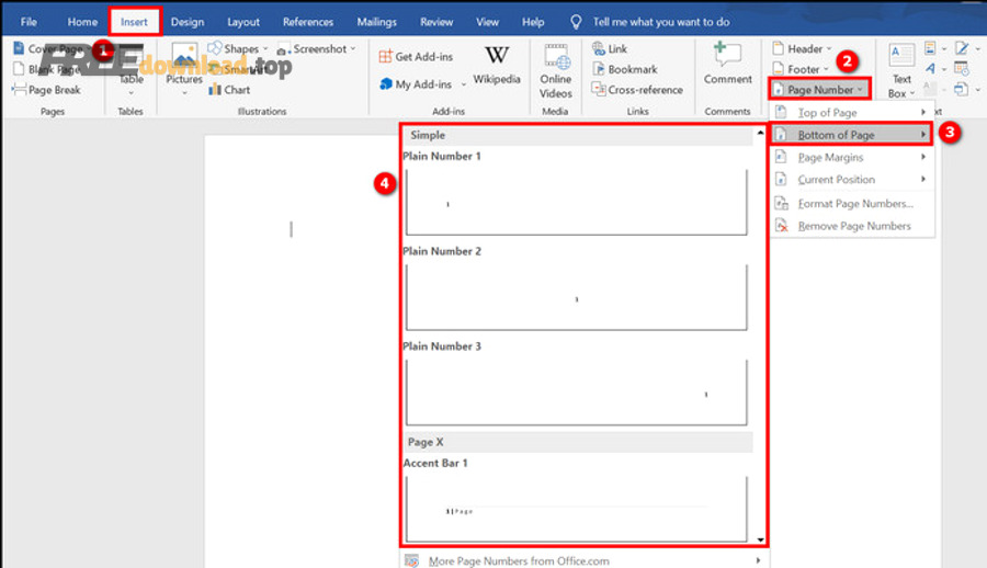 Hướng dẫn đánh số trang trong Word cho dân văn phòng: có/không 4 word page number bottom